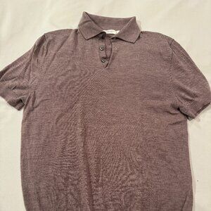 Suitsupply Sweater Mens Large Brown Tan Merino Wool Polo Short Sleeve Shirt